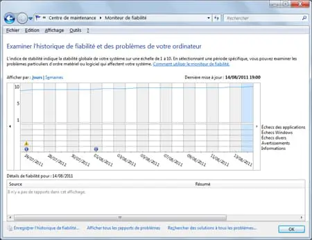 Windows 7 : Utilisation du moniteur de fiabilité et des rapports de stabilité