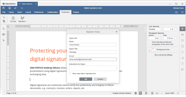 ONLYOFFICE Desktop 6.2 renforce sa sécurité avec la signature électronique des documents