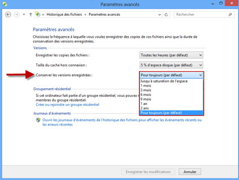 Comment configurer l’historique des fichiers ?